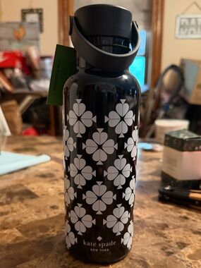kate spade ♠️ Black Bottle with White Floral Clover Print NWT